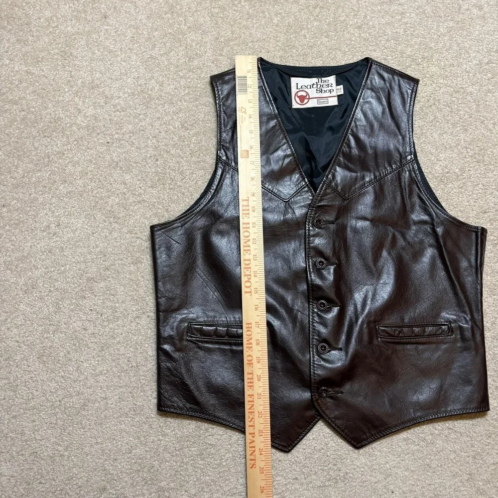 Vtg 70s‎ Sears Leather Vest Mens 42 Brown The Leather Shop Western Cowboy Biker